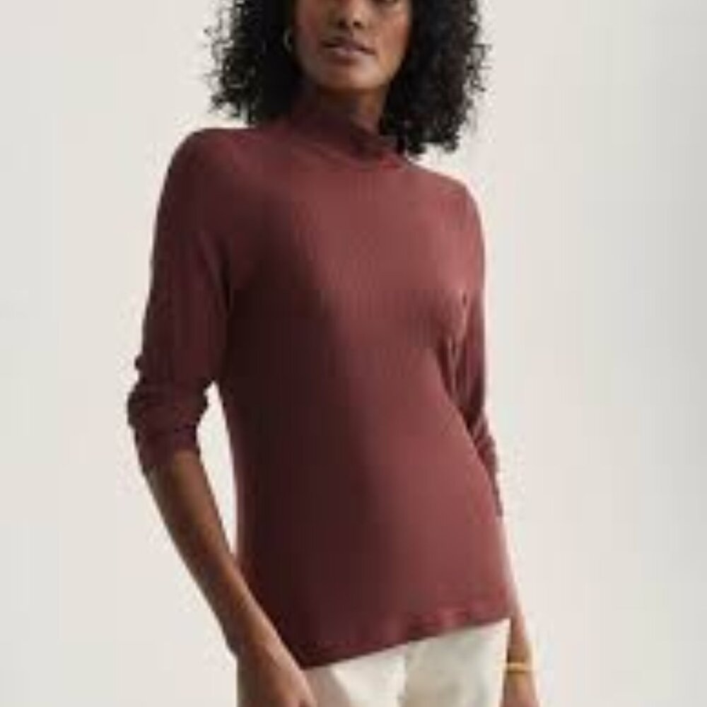 Varley Astrid Long Sleeve Fitted Rib Knit Tee Hot Chocolate NWT